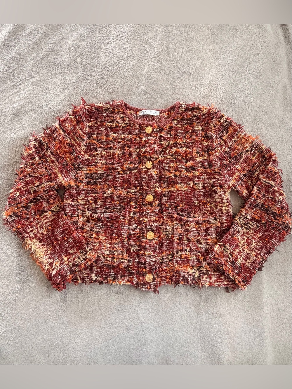 Zara Women’s Multi-Color Bouclé Knit Cardigan Sweater Size L